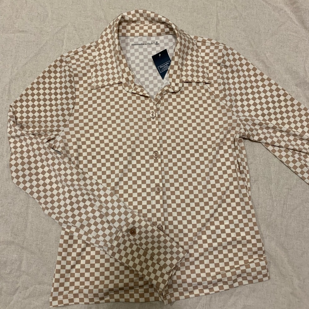 Abercrombie & Fitch Brown and White Checkered Pattern Button Down Shirt